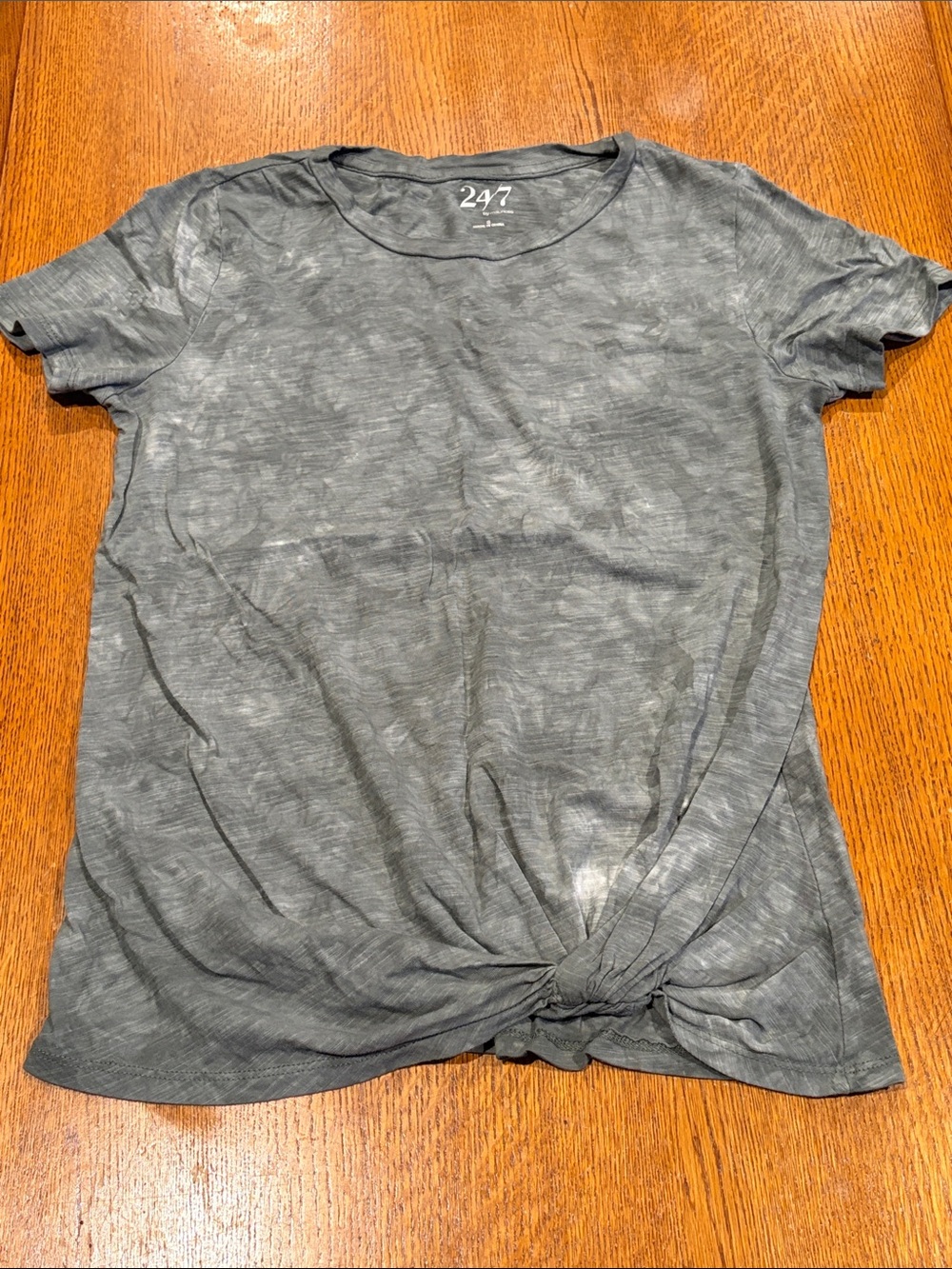 Maurices Charcoal Gray/Sage Short-Sleeve Tie-Front Tee